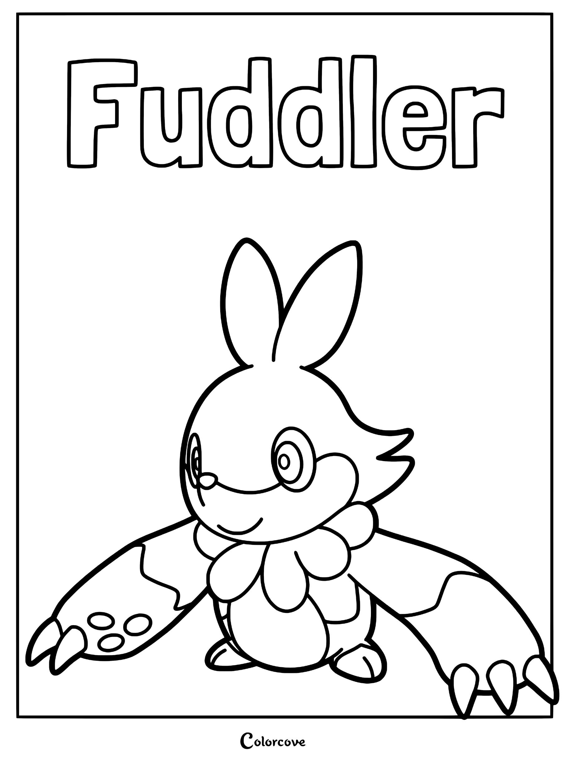 A printable coloring page featuring the Palworld character Fuddler with its distinct long ears and large claws.