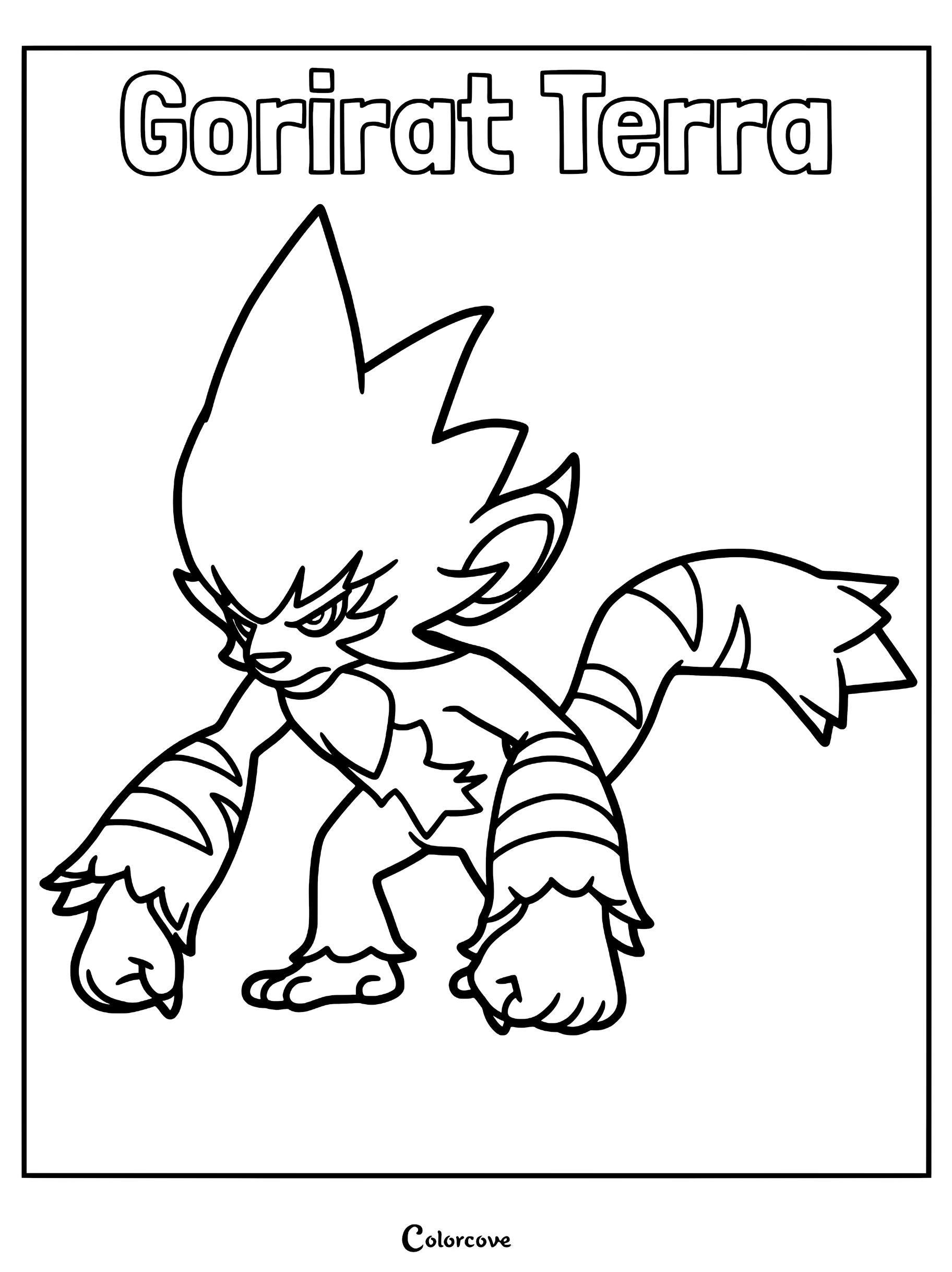 Gorirat Terra from Palworld standing in a fierce pose, featured as a printable line art coloring page.
