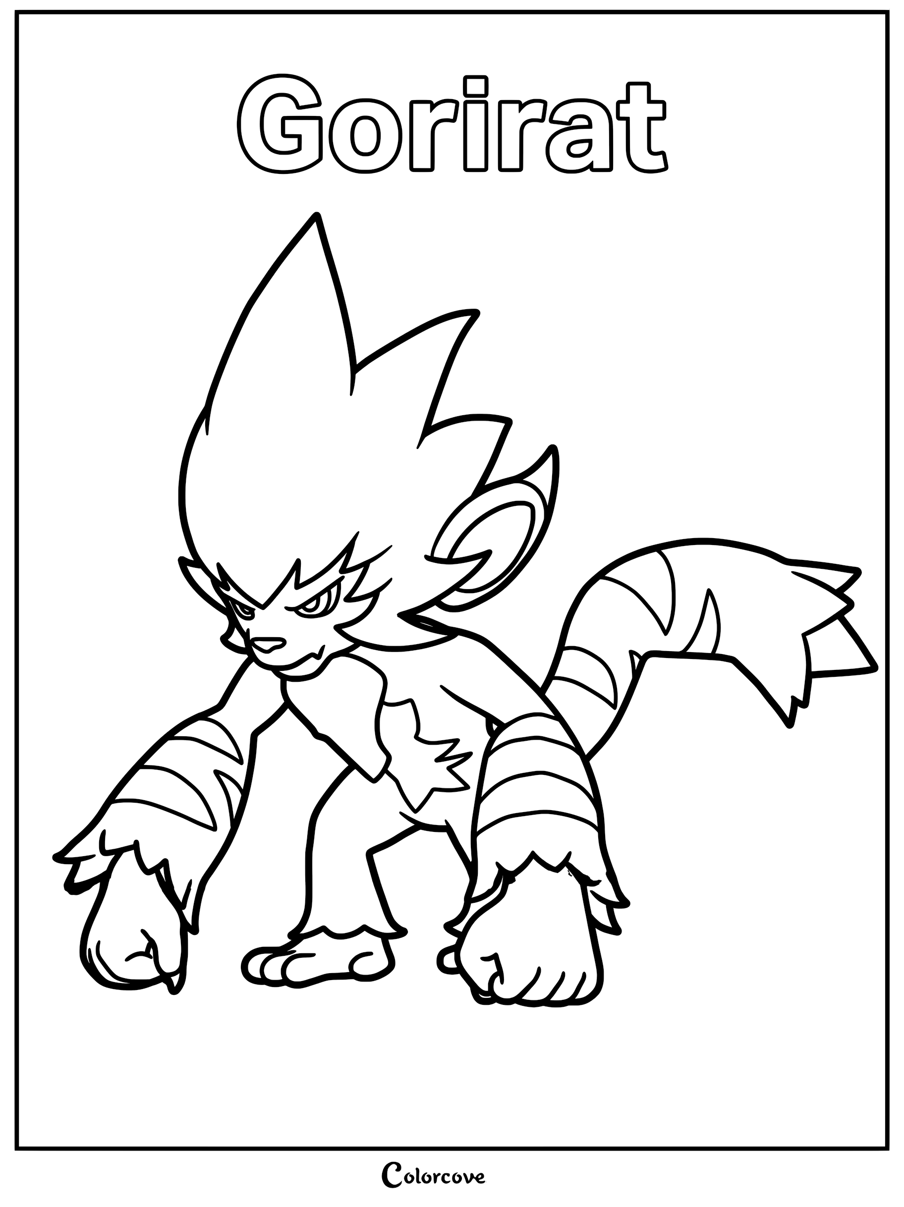 Gorirat from Palworld standing in a fierce pose, featured on a printable coloring page with bold outlines.