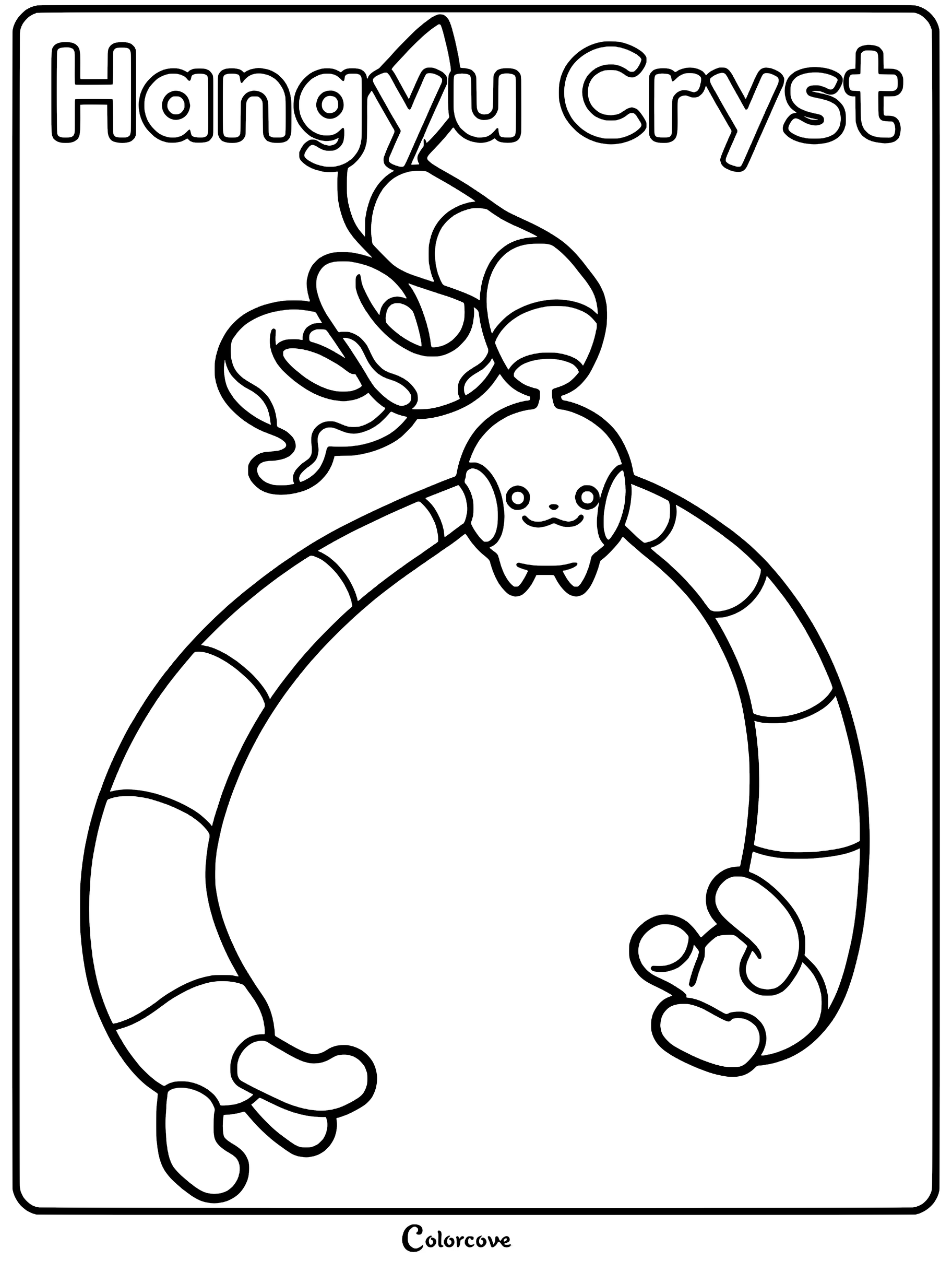 Hangyu Cryst from Palworld with long striped arms and a coiled tail in a printable coloring page format.