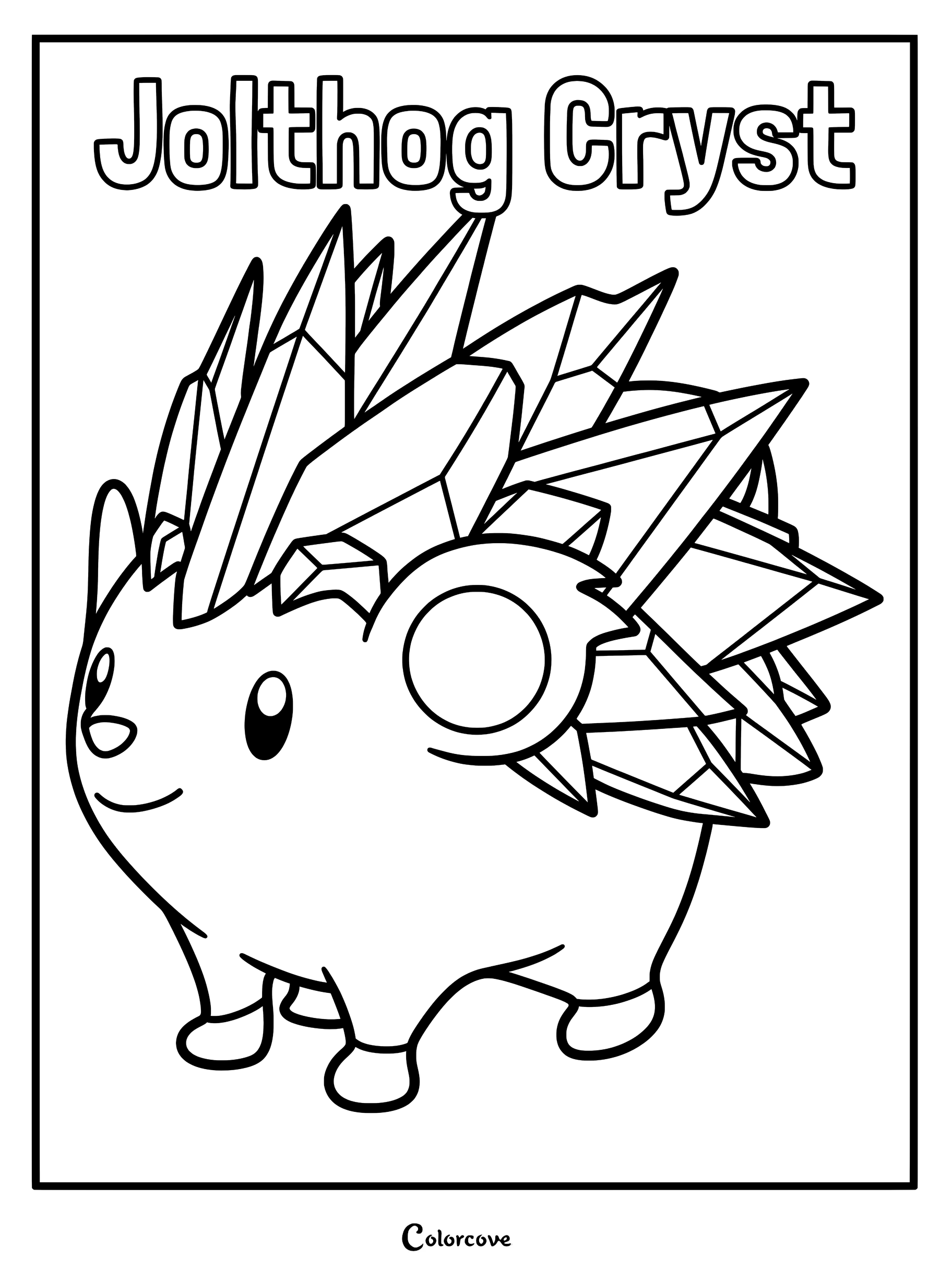 A printable coloring page featuring the Palworld character Jolthog Cryst with its signature crystal spikes on its back.