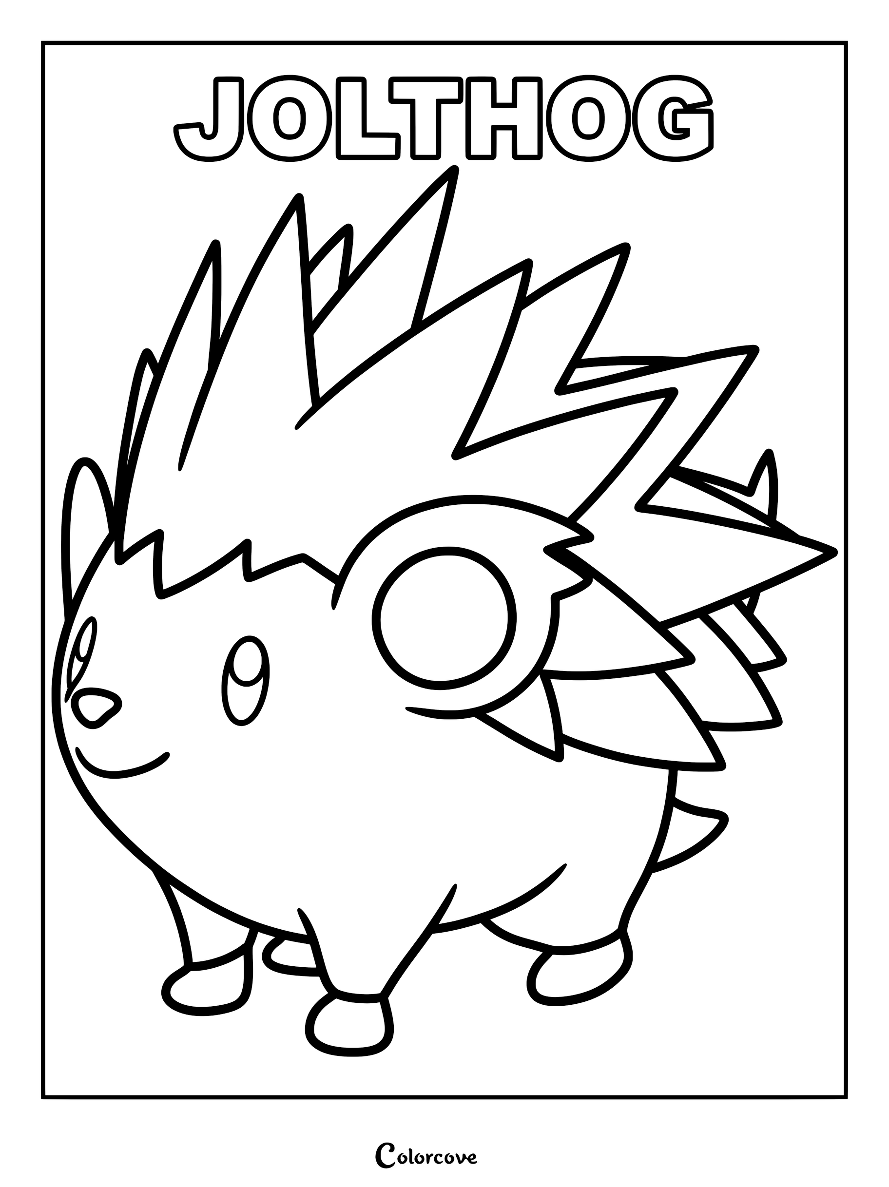 A printable coloring page featuring the Palworld character Jolthog with its signature spiky back and round body.