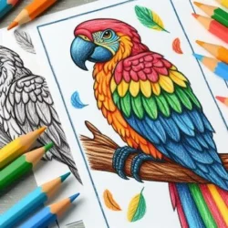 a drawing of a parrot and a pencil