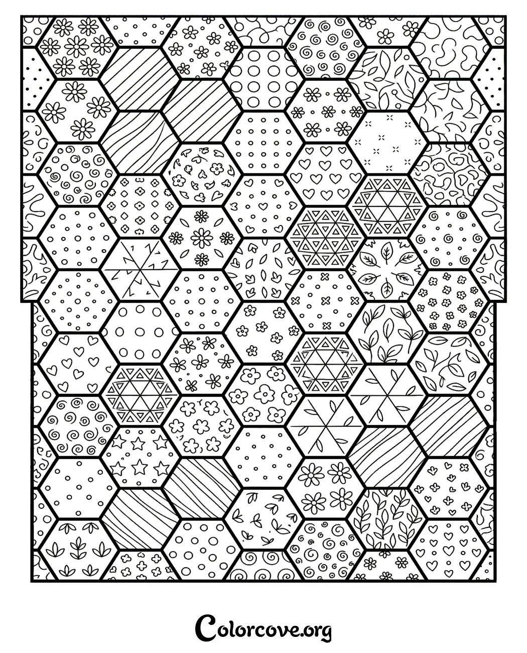 Unwind with this intricate hexagon pattern coloring page, perfect for mindful relaxation and creative expression. Download and print this unique geometric honeycomb design for free in seconds.