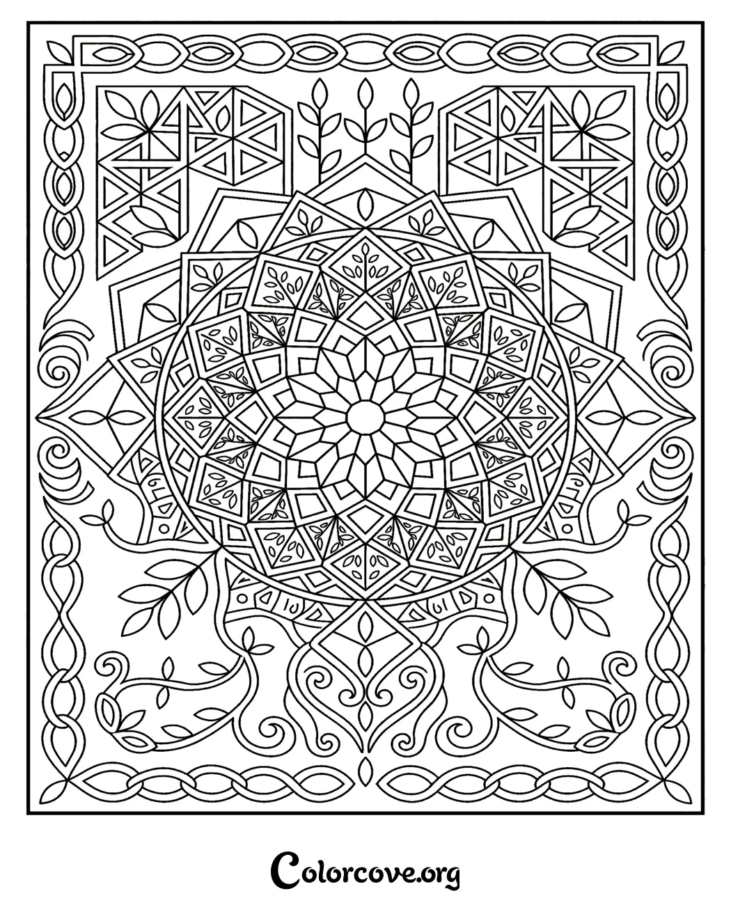Unwind with this relaxing, intricate geometric mandala pattern coloring page. Print this beautiful, nature-inspired design in seconds for a mindful and creative escape.