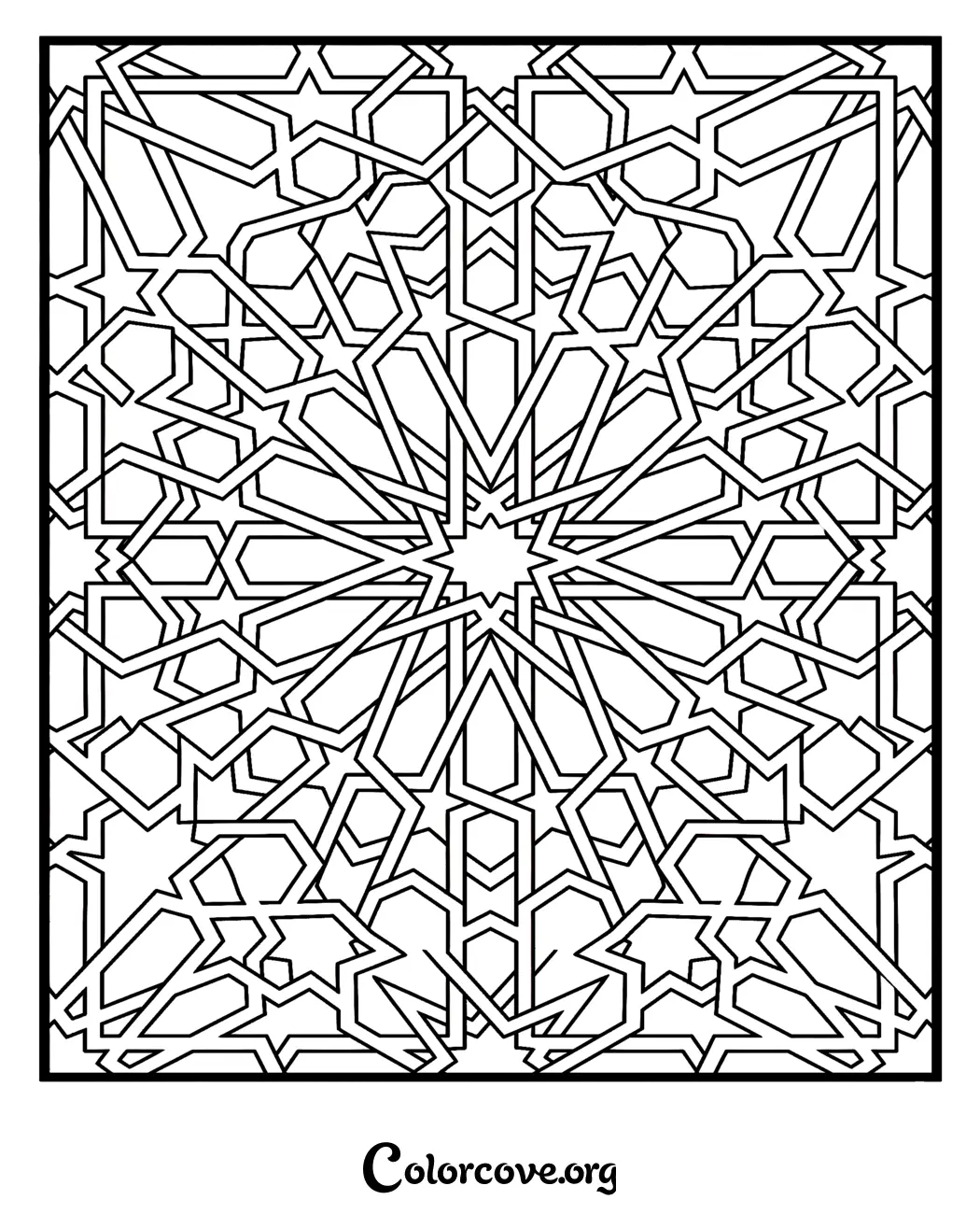 Unwind with this mesmerizing geometric pattern coloring page. Download and print this intricate design in seconds for a relaxing and creative mindfulness activity.