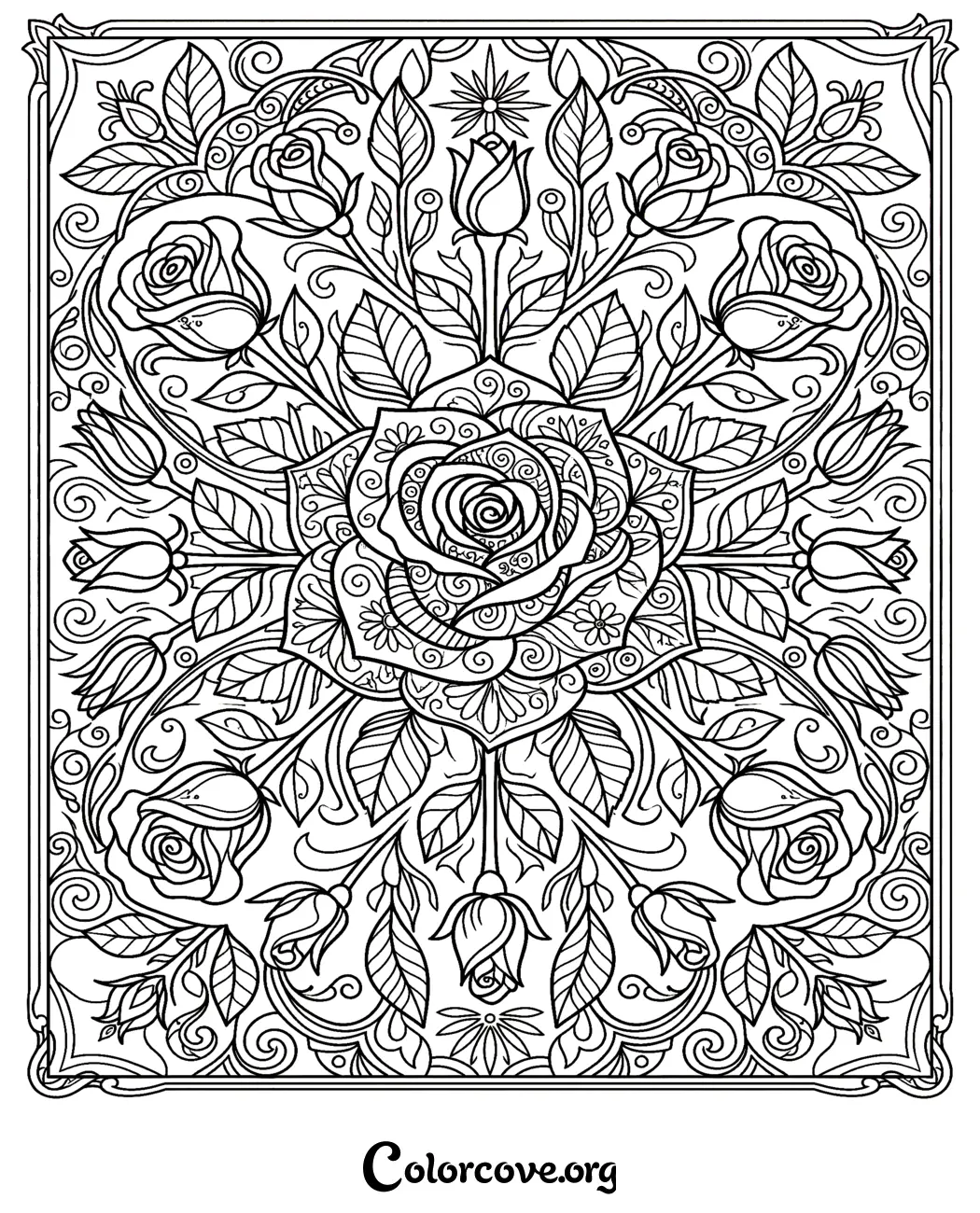 Unwind with this beautifully detailed rose pattern coloring page featuring intricate floral motifs. Download and print this relaxing art therapy design in seconds.