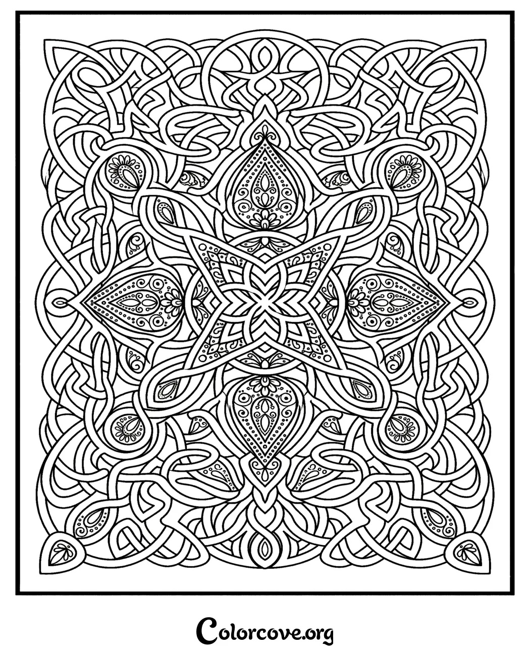 Unwind with this beautiful and complex Celtic knot pattern coloring page. Perfect for adults and teens, this printable design offers hours of relaxing, meditative coloring.