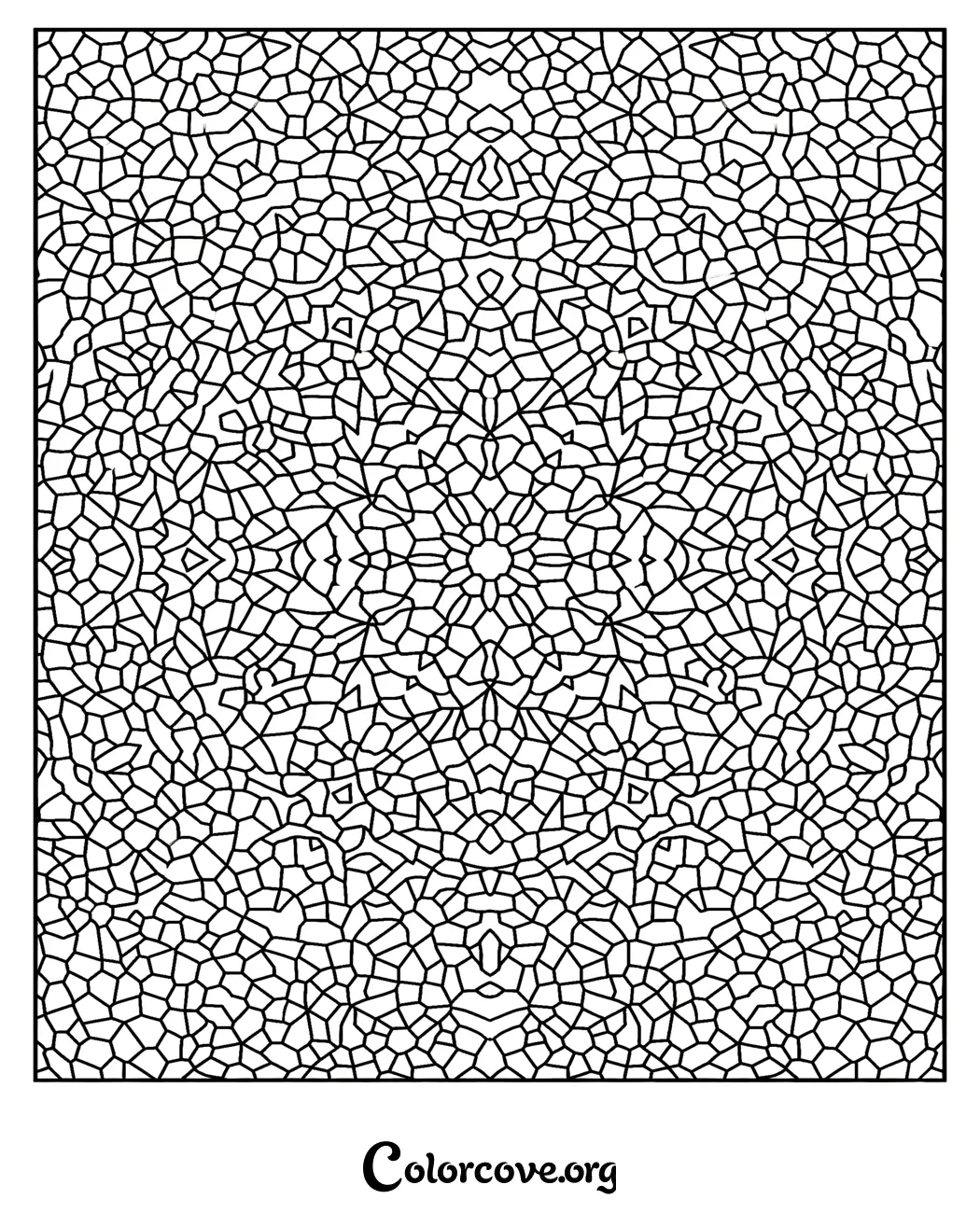Unwind with this intricate geometric pattern coloring page, perfect for mindful relaxation and creative expression. Download and print this detailed stained glass style design in seconds for an instant artistic escape.