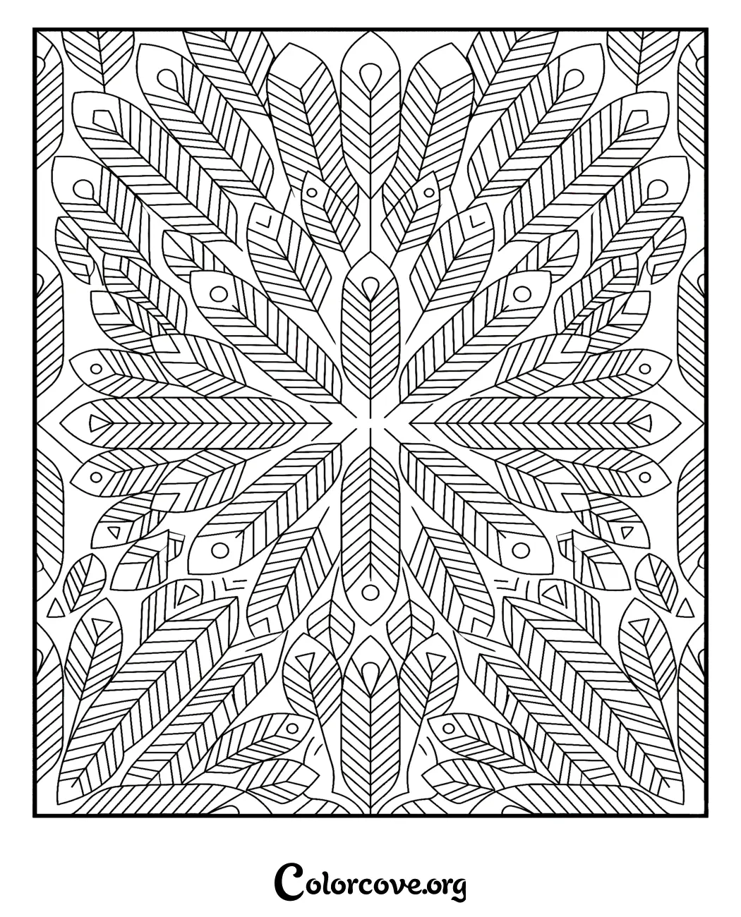 Unwind with this intricate feather mandala coloring page featuring a beautiful geometric pattern. Print this design instantly for a relaxing creative session.