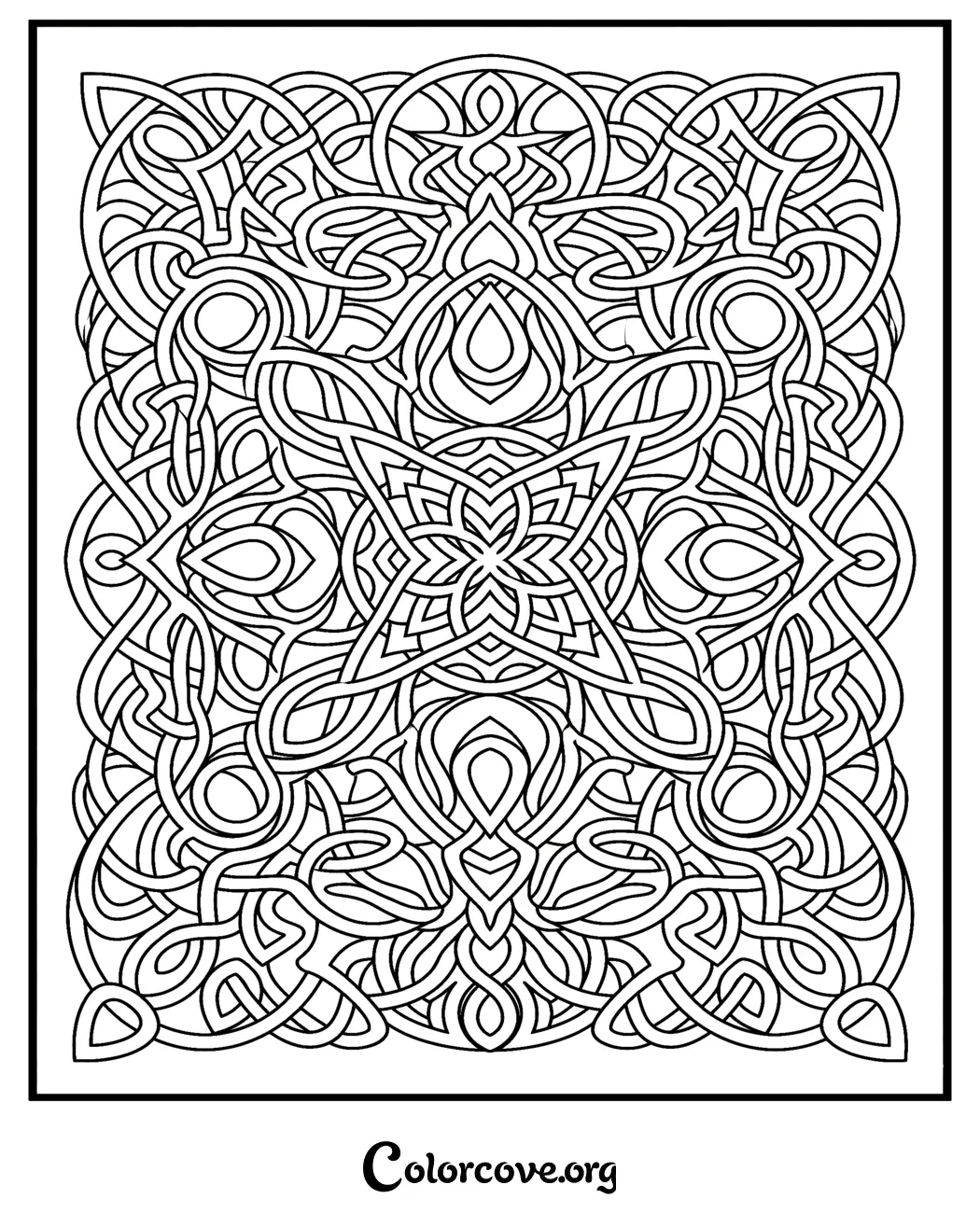 Unwind with this mesmerizing and complex Celtic knot pattern coloring page, perfect for adults and teens looking for a mindful creative activity. Download and print this beautiful geometric design in seconds to start your relaxing coloring journey.