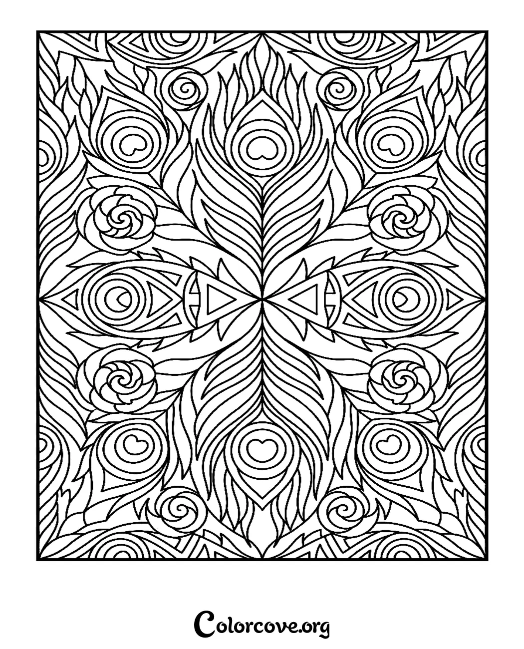 Unwind with this beautiful peacock feather pattern coloring page, perfect for anyone who loves intricate nature-inspired designs. Download and print this detailed art piece in seconds for hours of creative relaxation.