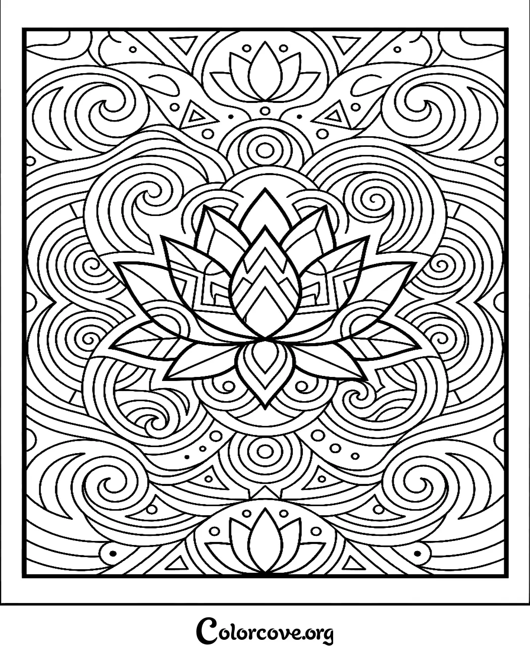 Unwind with this relaxing lotus flower coloring page featuring mesmerizing swirls and balanced patterns. Print this intricate design in seconds for a mindful creative session.