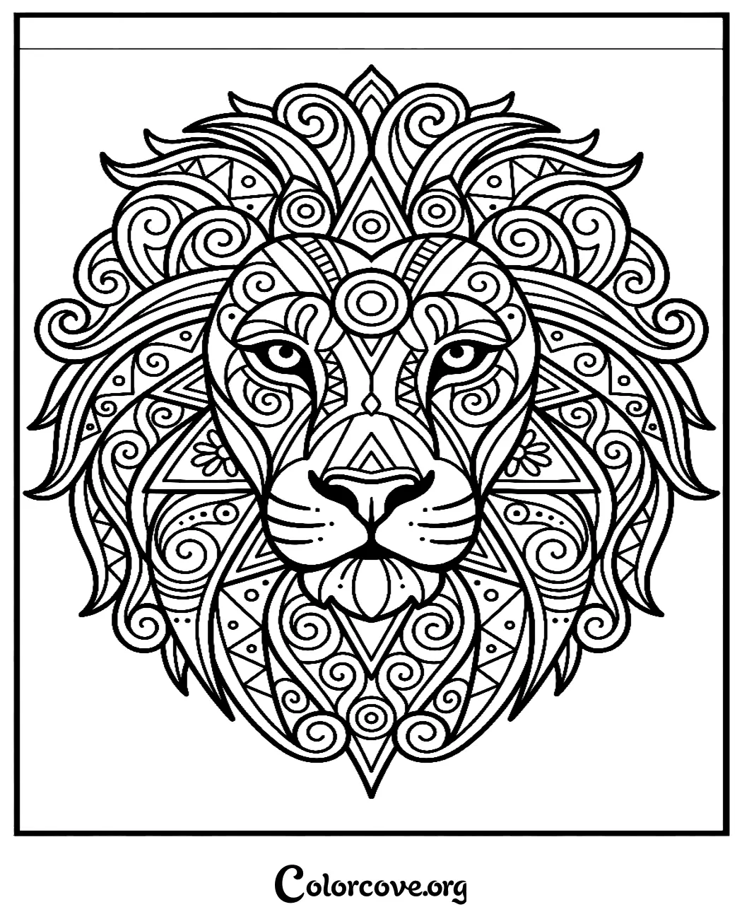 Unleash your creativity with this beautiful lion coloring page featuring complex geometric patterns and decorative swirls. Download and print this intricate animal design instantly for a relaxing artistic escape.
