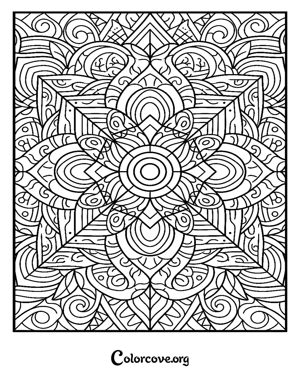 Unwind with this beautiful, intricate geometric pattern coloring page. Download and print this detailed design in seconds for a relaxing creative session.