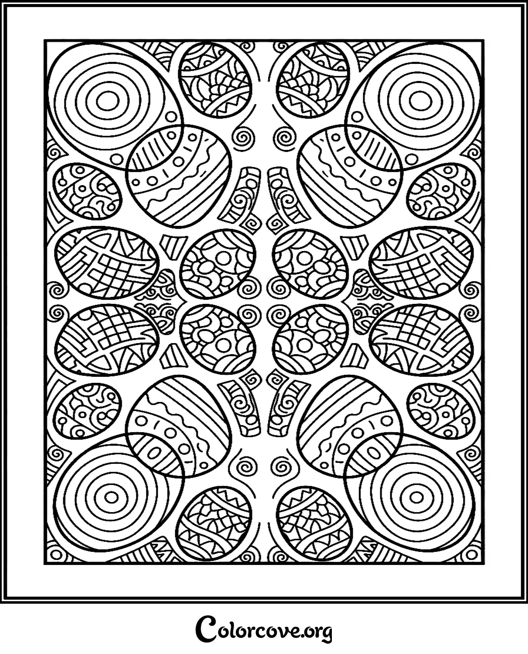 Unwind with this relaxing abstract pattern coloring page featuring repetitive circles and unique shapes. Print this detailed geometric design in seconds for a creative art session.