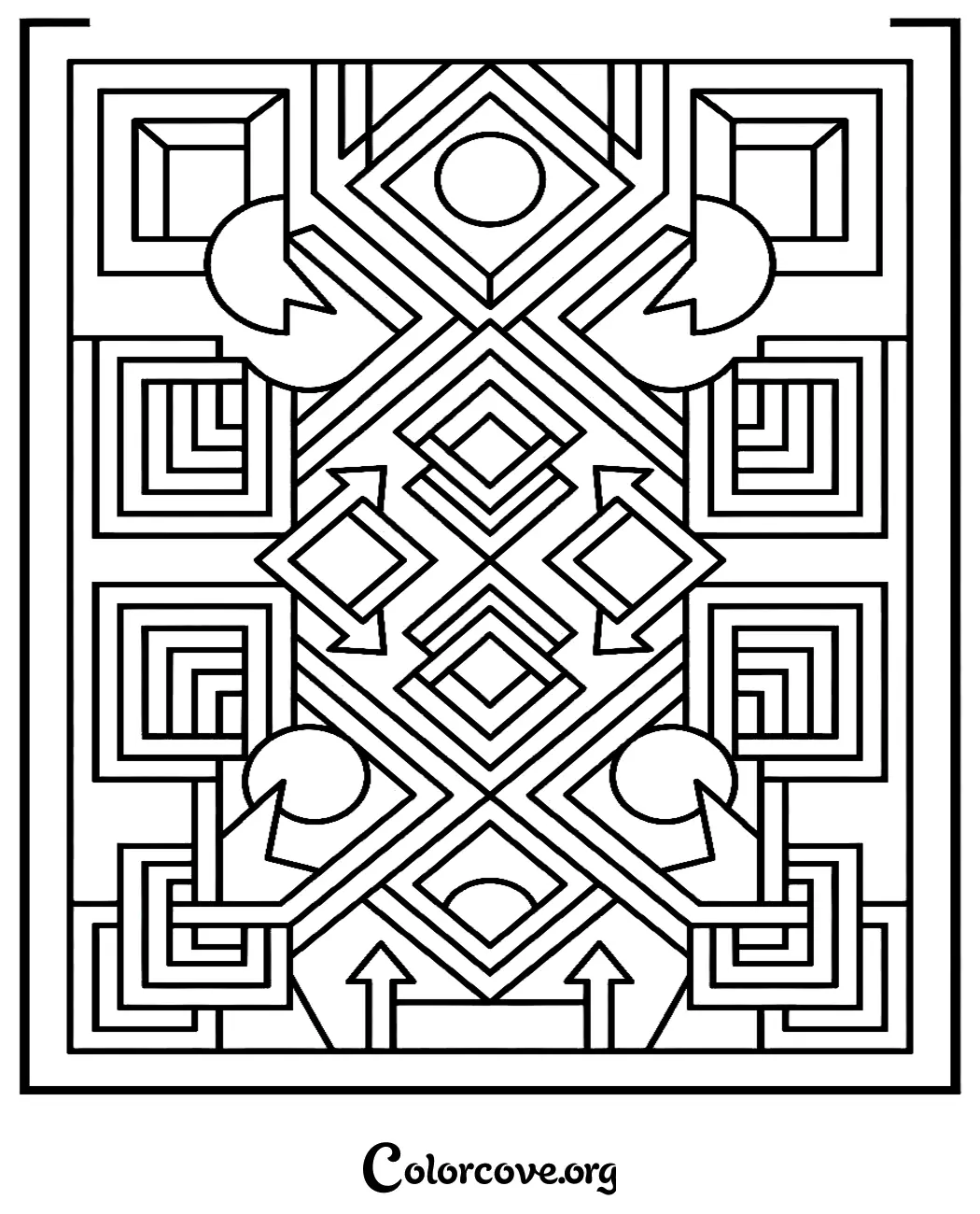 Unwind with this intricate geometric pattern coloring page. Perfect for stress relief and creative expression, this design is ready to print in seconds.