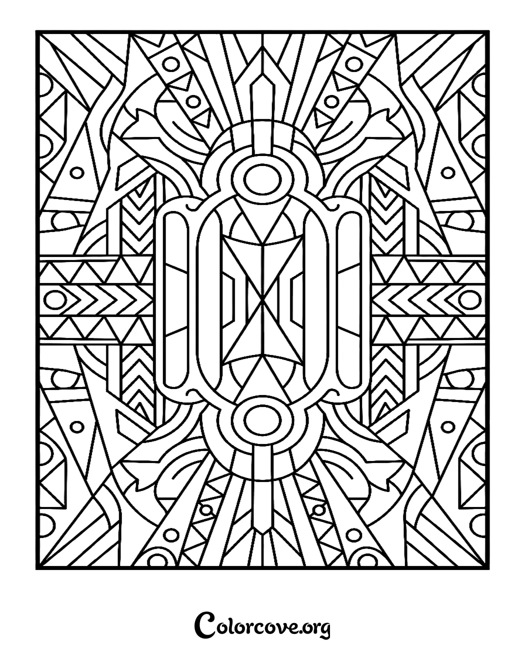 Unwind with this sophisticated Art Deco geometric pattern coloring page, perfect for those who love detailed, abstract designs. Download and print this high-quality coloring sheet in seconds for a relaxing creative session.