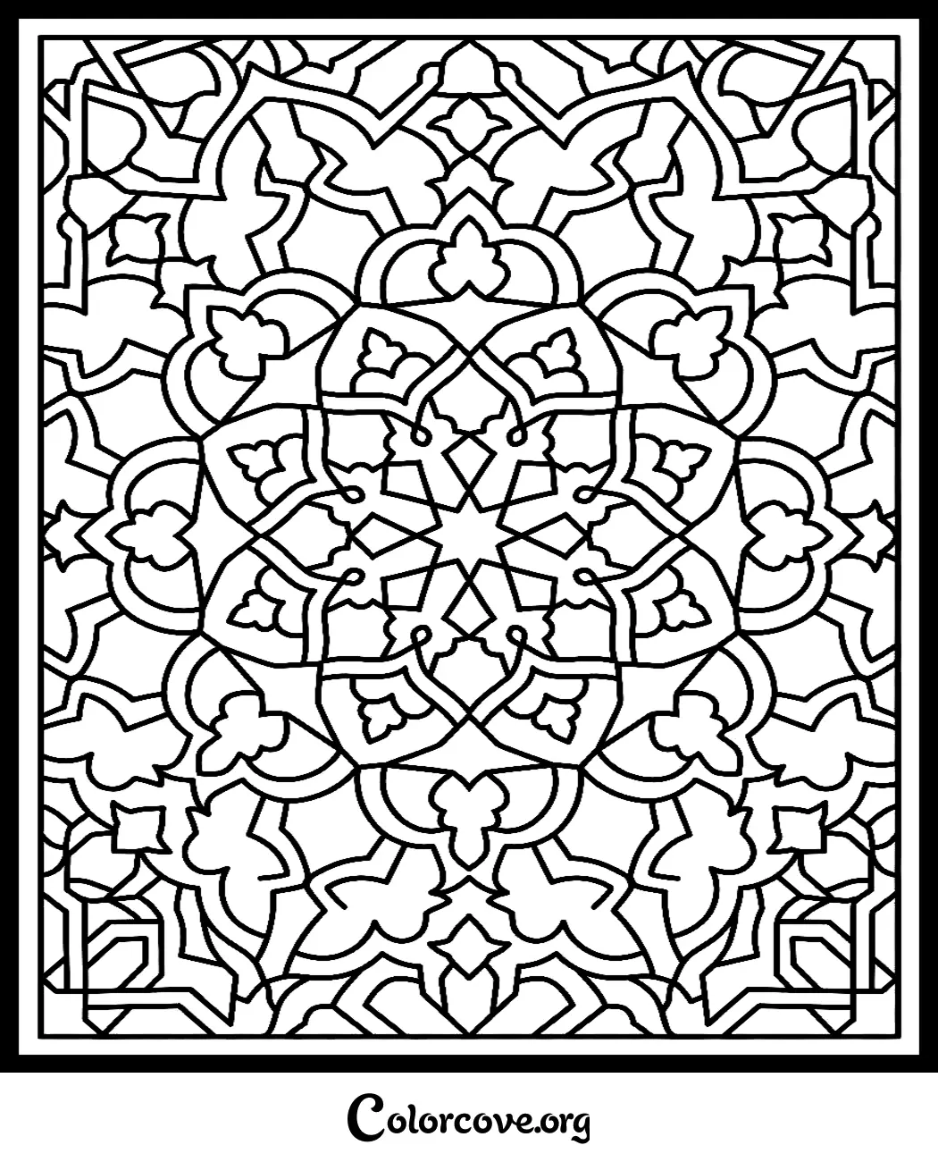 Unwind with this mesmerizing geometric pattern coloring page, designed with intricate details perfect for adults and teens. Print this free, sophisticated design in seconds and enjoy a mindful coloring experience.