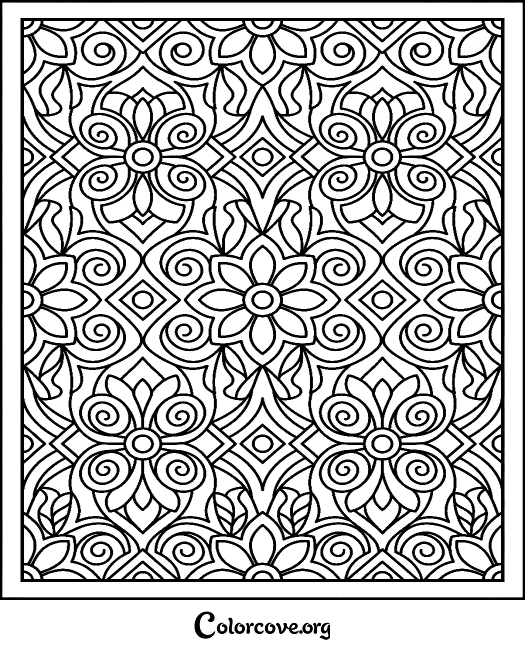 Unwind with this intricate floral pattern coloring page, designed to provide a relaxing artistic experience. Easily print this beautiful symmetrical pattern at home for hours of creative fun.