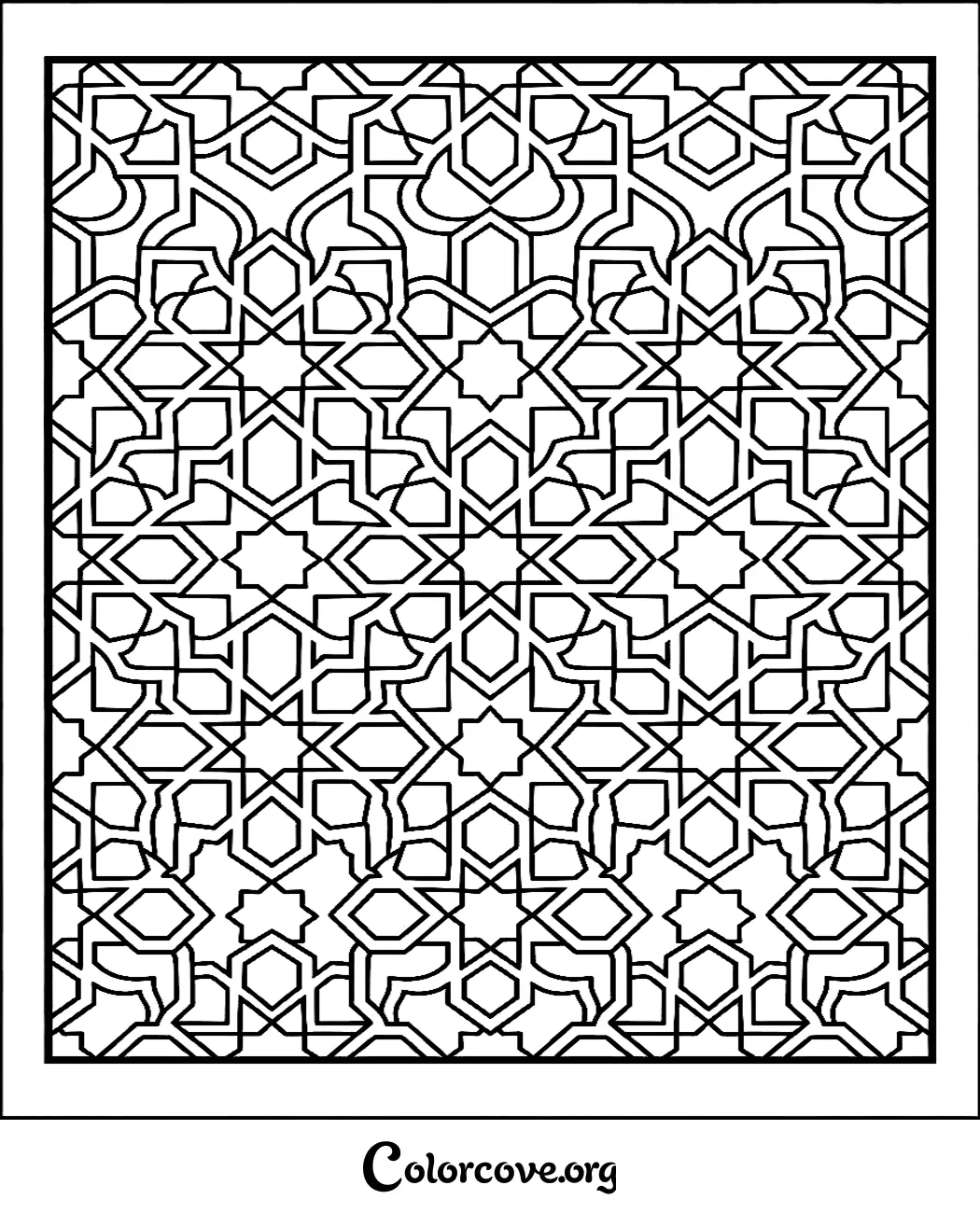 Unwind with this mesmerizing geometric pattern coloring page. Download and print this intricate design instantly to enjoy hours of mindful, creative coloring.
