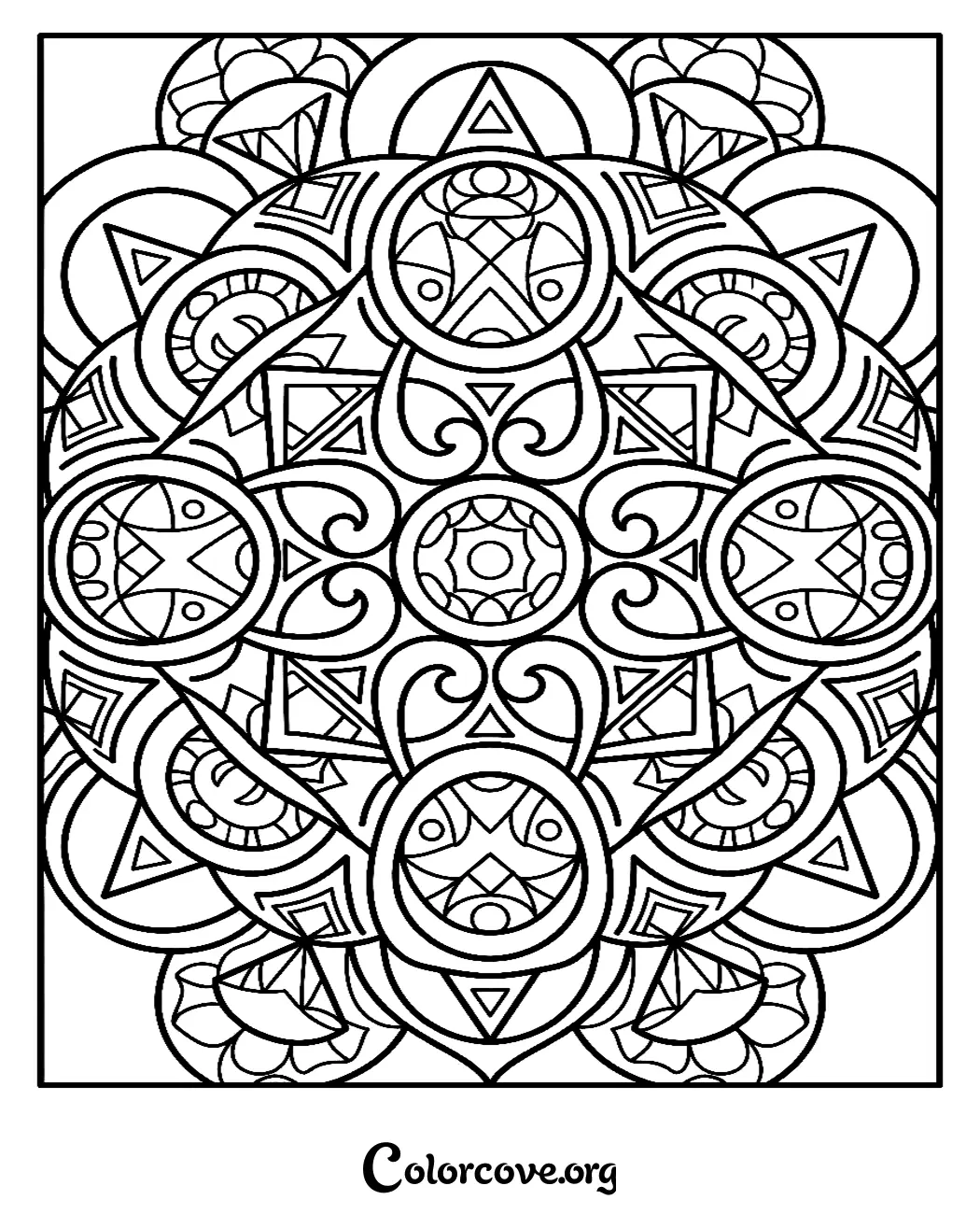 Unwind and get creative with this beautiful geometric mandala pattern coloring page. Download and print this intricate design instantly for a relaxing artistic activity.