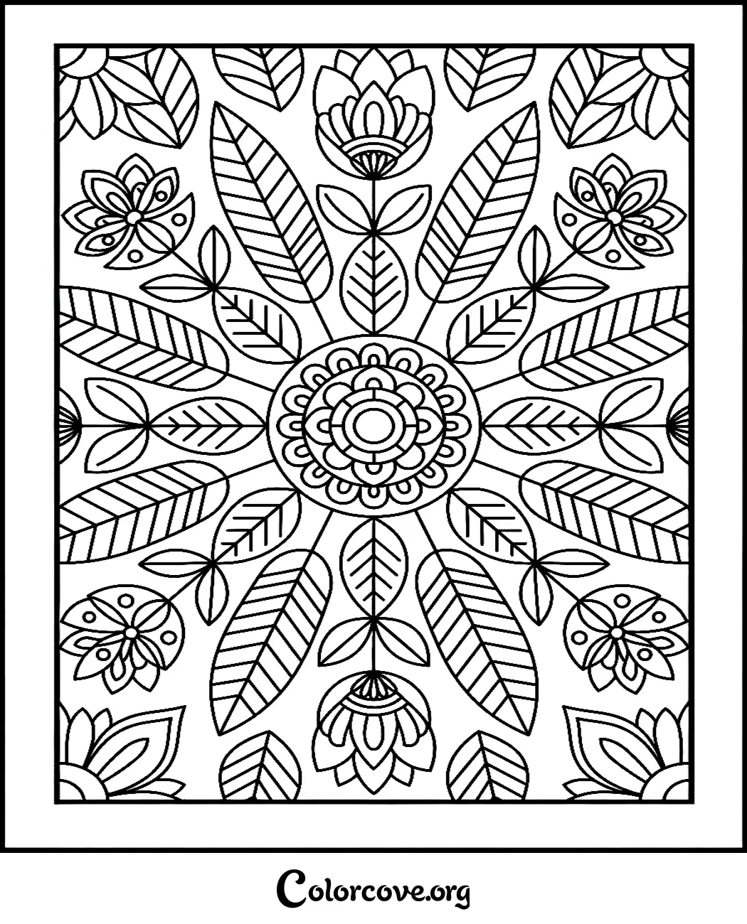 Unwind with this relaxing floral mandala pattern coloring page, perfect for adults and kids alike. Download and print this intricate nature-inspired design for free in seconds.