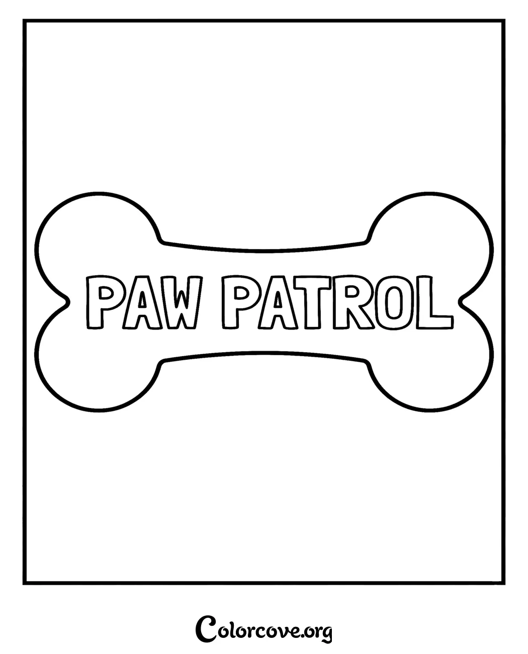 Download and print this fun Paw Patrol dog bone coloring page in seconds. It is a perfect creative activity for toddlers and kids who love the Paw Patrol pups.