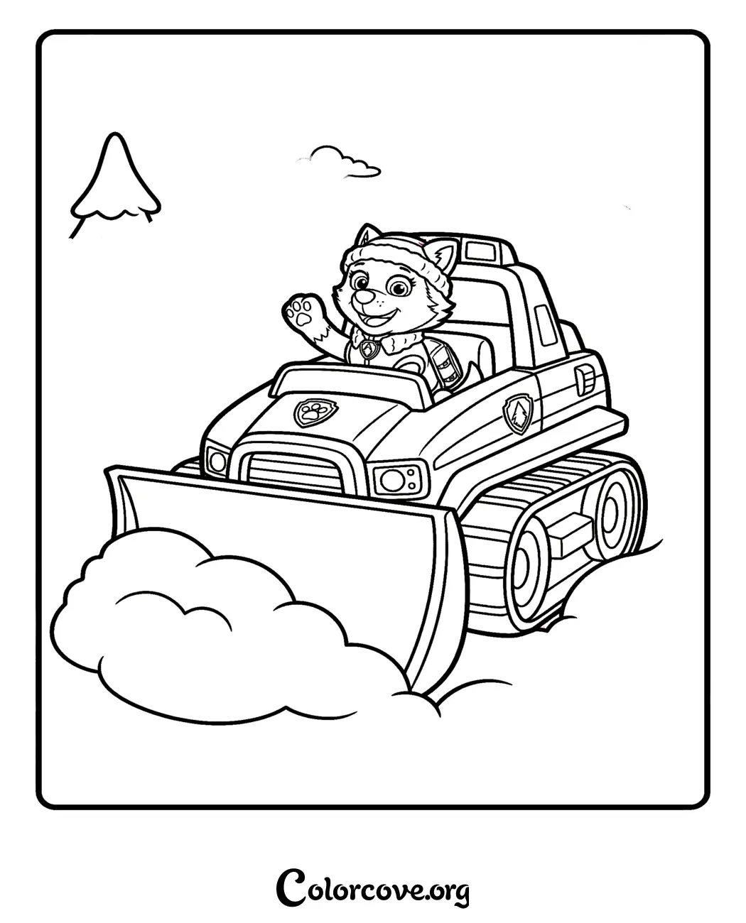 Join Everest for a snowy adventure with this fun Paw Patrol coloring page featuring her signature snow plow. Perfect for young fans, this printable sheet is ready to color in seconds.