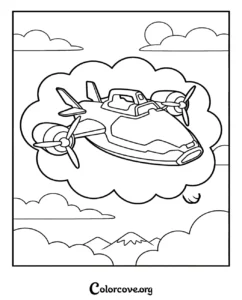 Paw Patrol Air Patroller flying through the clouds coloring page for kids to print and color