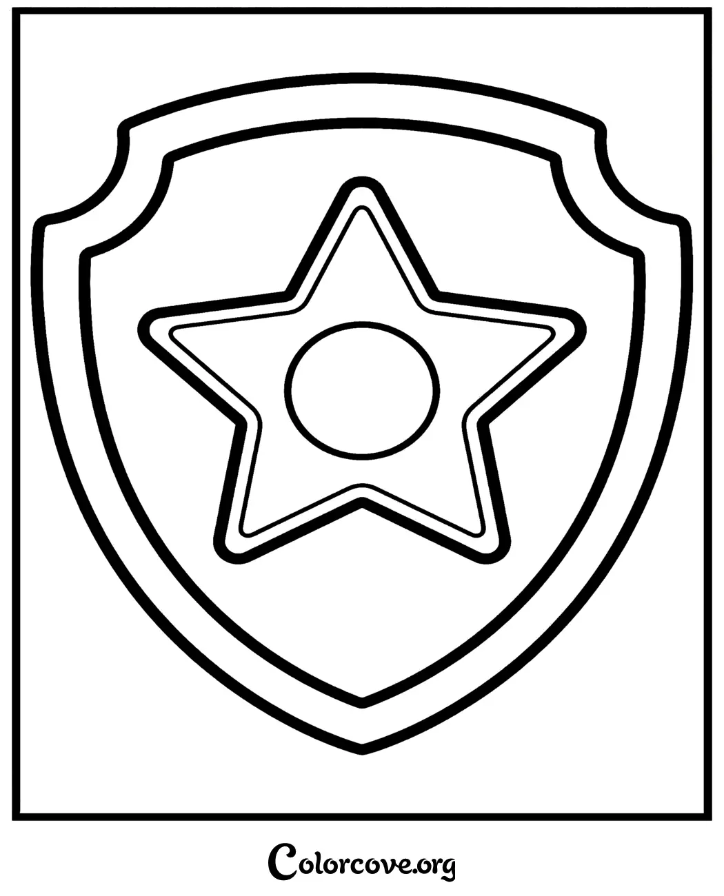 Download and print this fun Paw Patrol badge coloring page in seconds. It is perfect for young fans of the show who want to color their own official rescue pup emblem.