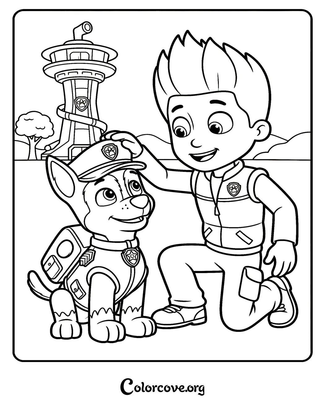 Bring the excitement of Adventure Bay to life with this free printable Paw Patrol coloring page featuring Ryder and his favorite police pup, Chase. Download and print this fun scene in seconds for your little artist to color today!