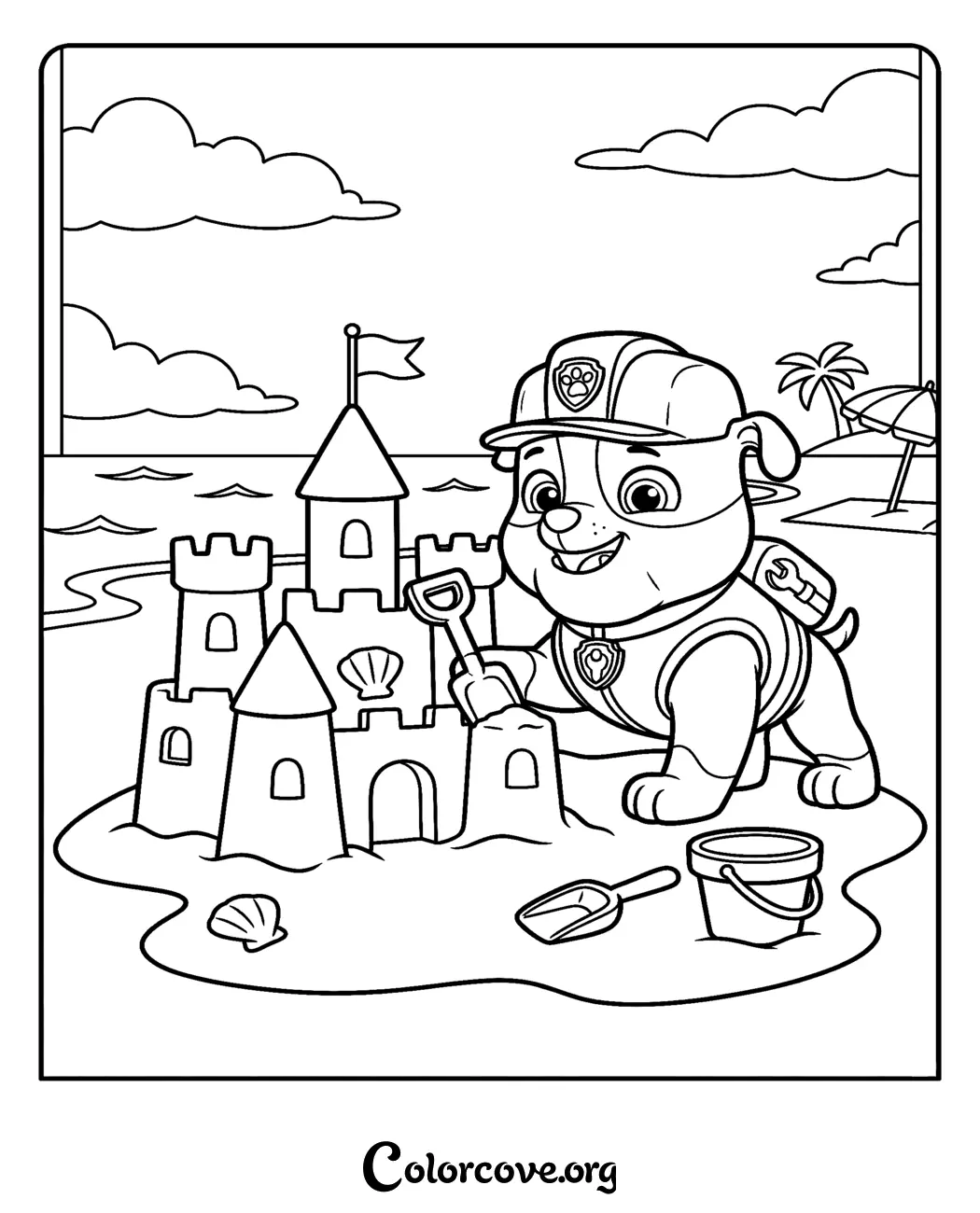 Join Rubble for a fun day at the beach with this free Paw Patrol coloring page. Print this activity sheet in seconds for endless creative fun for your little rescue pup fan.