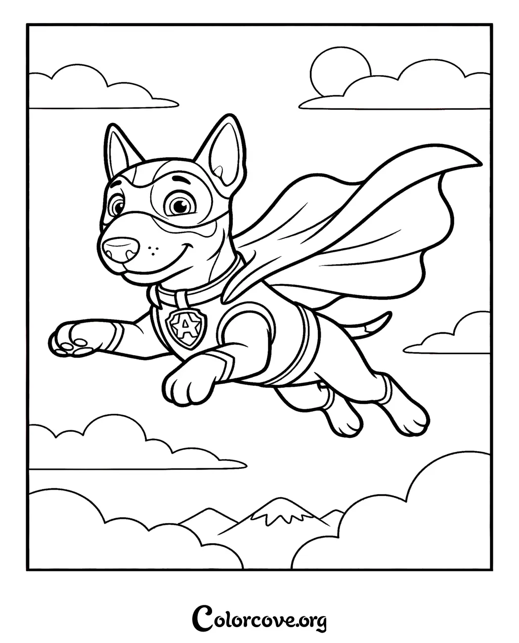 Bring adventure to life with this fun Paw Patrol coloring page featuring a hero pup soaring through the clouds. Simply download and print this exciting activity for kids in seconds.
