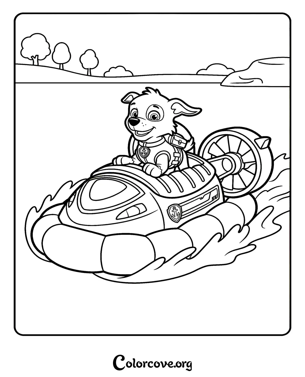 Join Zuma on an aquatic rescue mission with this fun Paw Patrol hovercraft coloring page. Download and print this free activity sheet instantly for hours of creative fun.