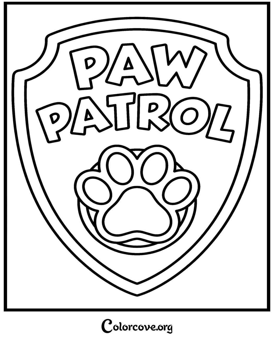Download and print this fun Paw Patrol logo coloring page for free. Perfect for young fans of the show, this simple outline is ready to be colored in seconds.