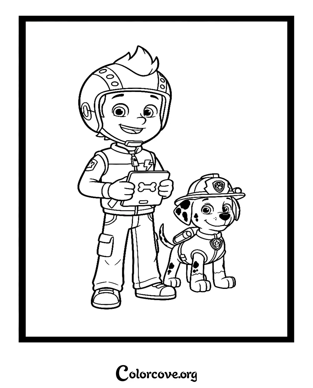 Join the PAW Patrol rescue team with this fun coloring page featuring Ryder and his brave fire pup Marshall. Download and print this high-quality coloring sheet for kids in seconds.