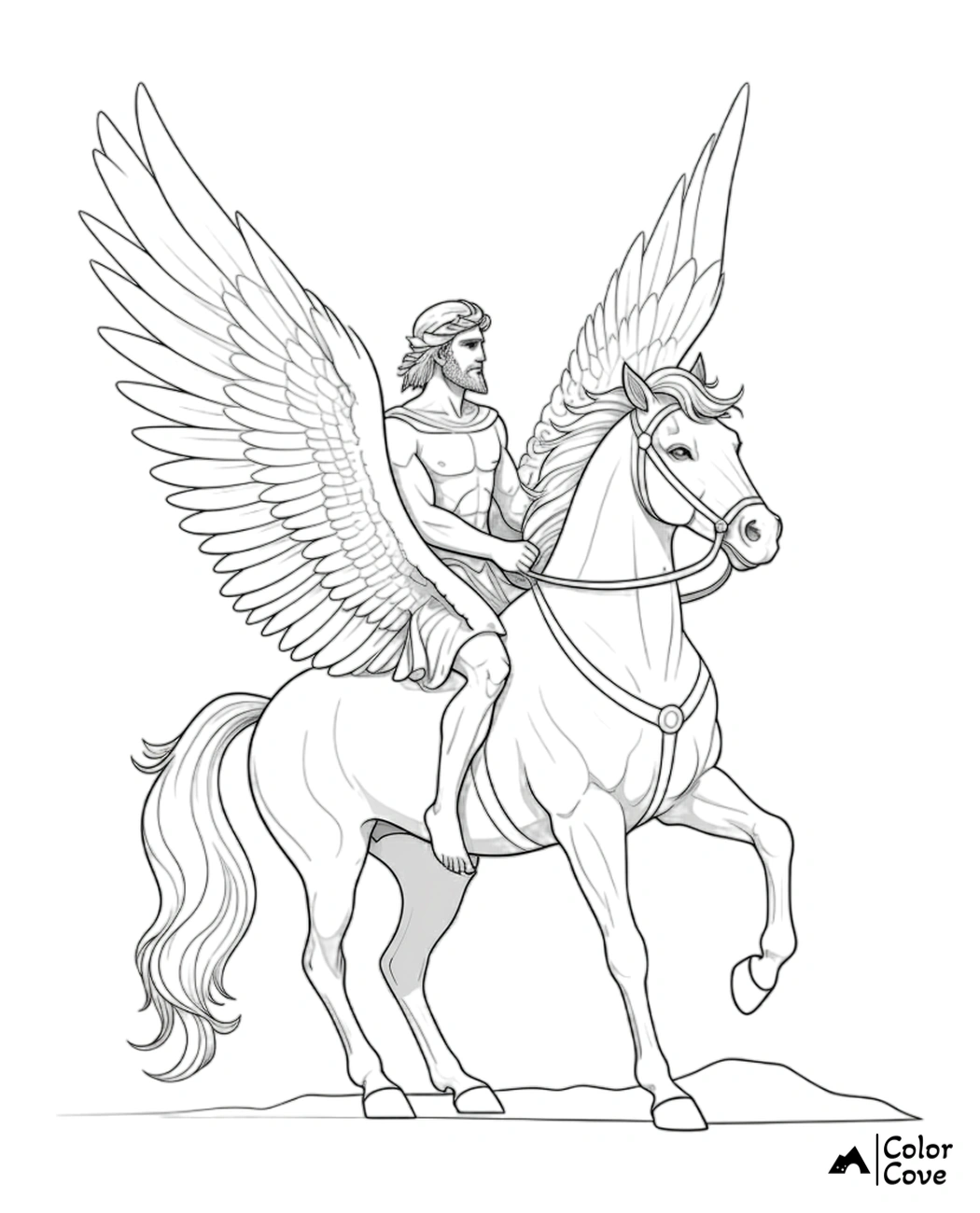 a drawing of a man riding a horse with wings