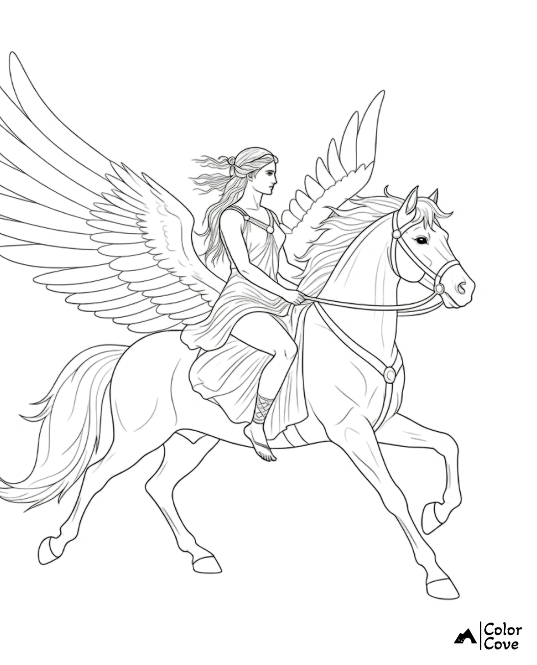 a drawing of a woman riding a horse