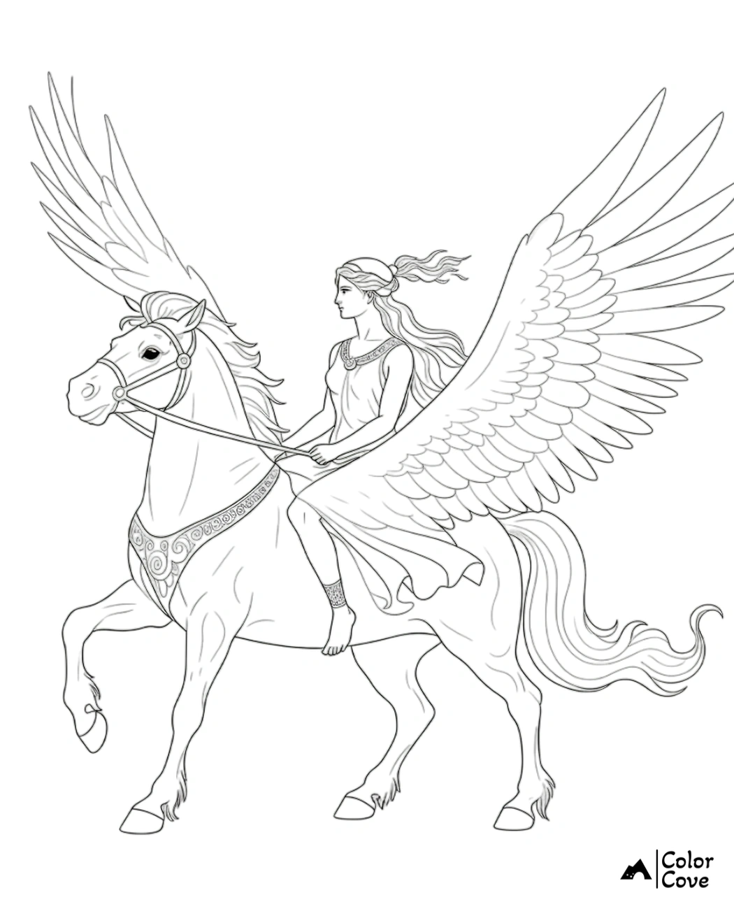 a drawing of a woman riding a horse