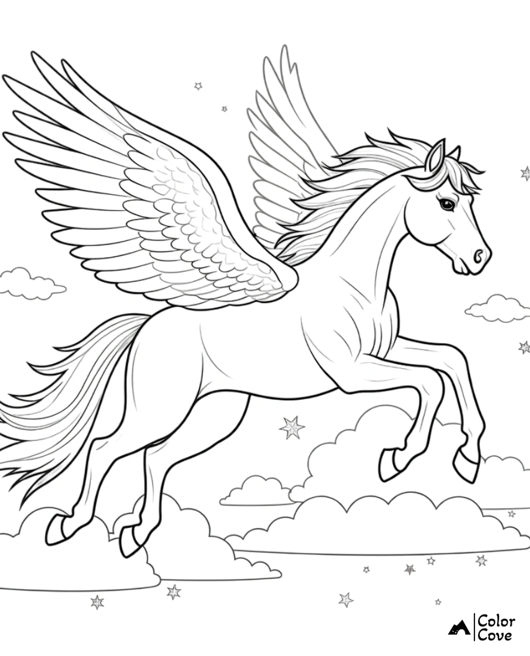 a horse with wings and clouds