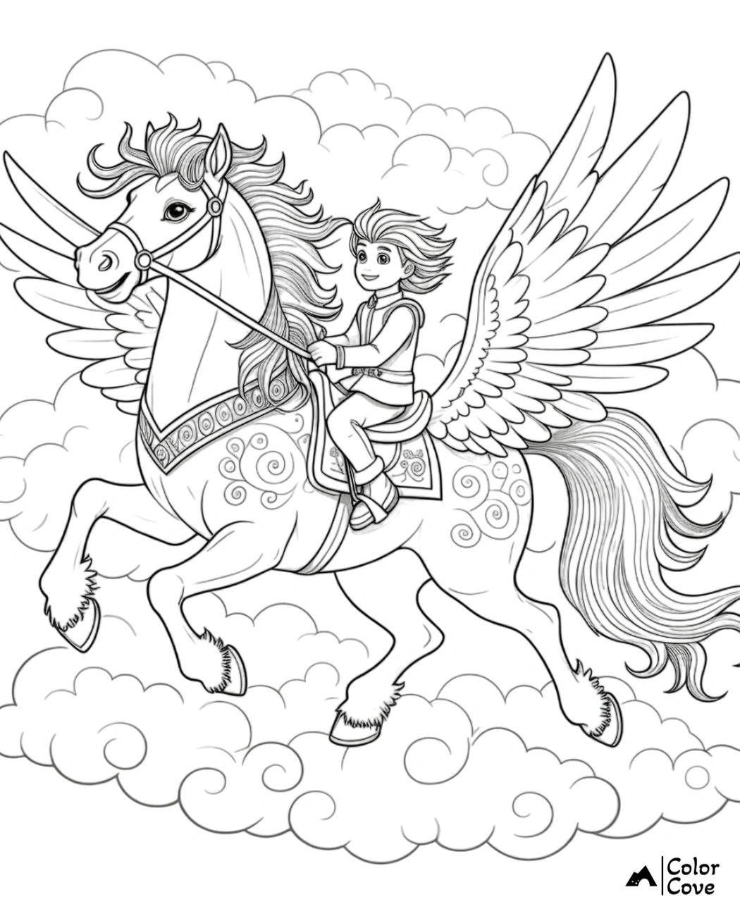 a cartoon of a boy riding a horse