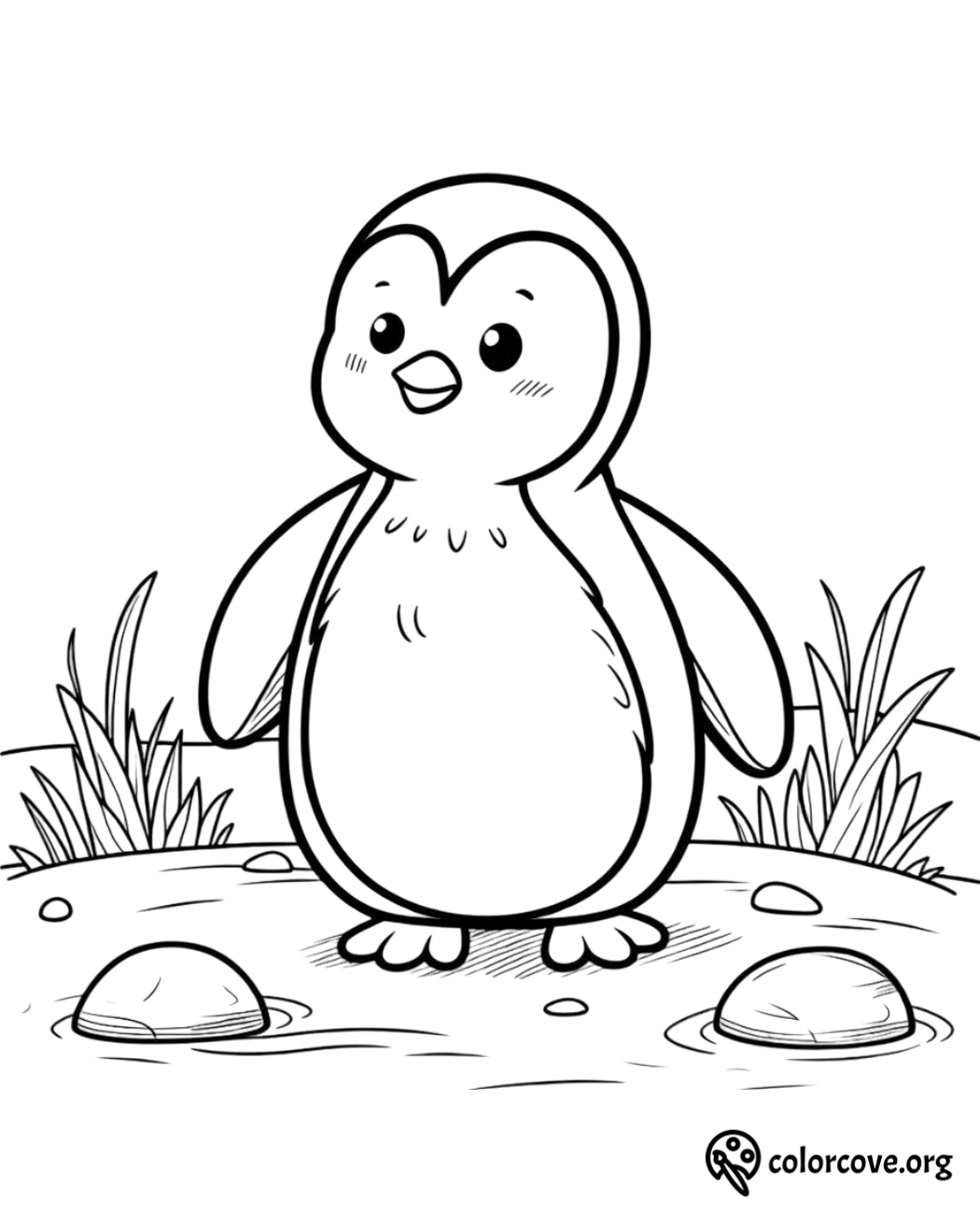 a black and white drawing of a penguin