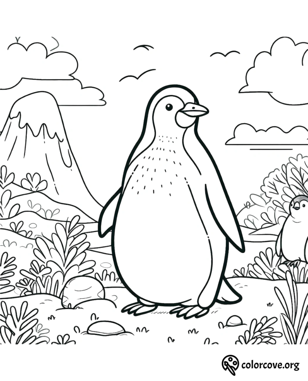 a coloring page of a penguin