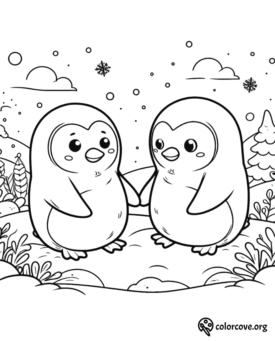 a coloring page of two penguins