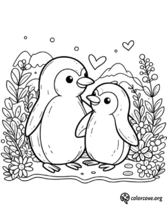 a coloring page of two penguins