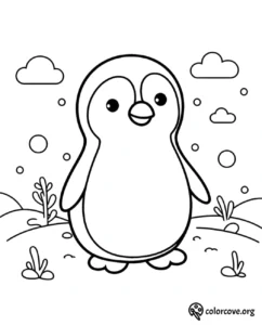 a black and white drawing of a penguin
