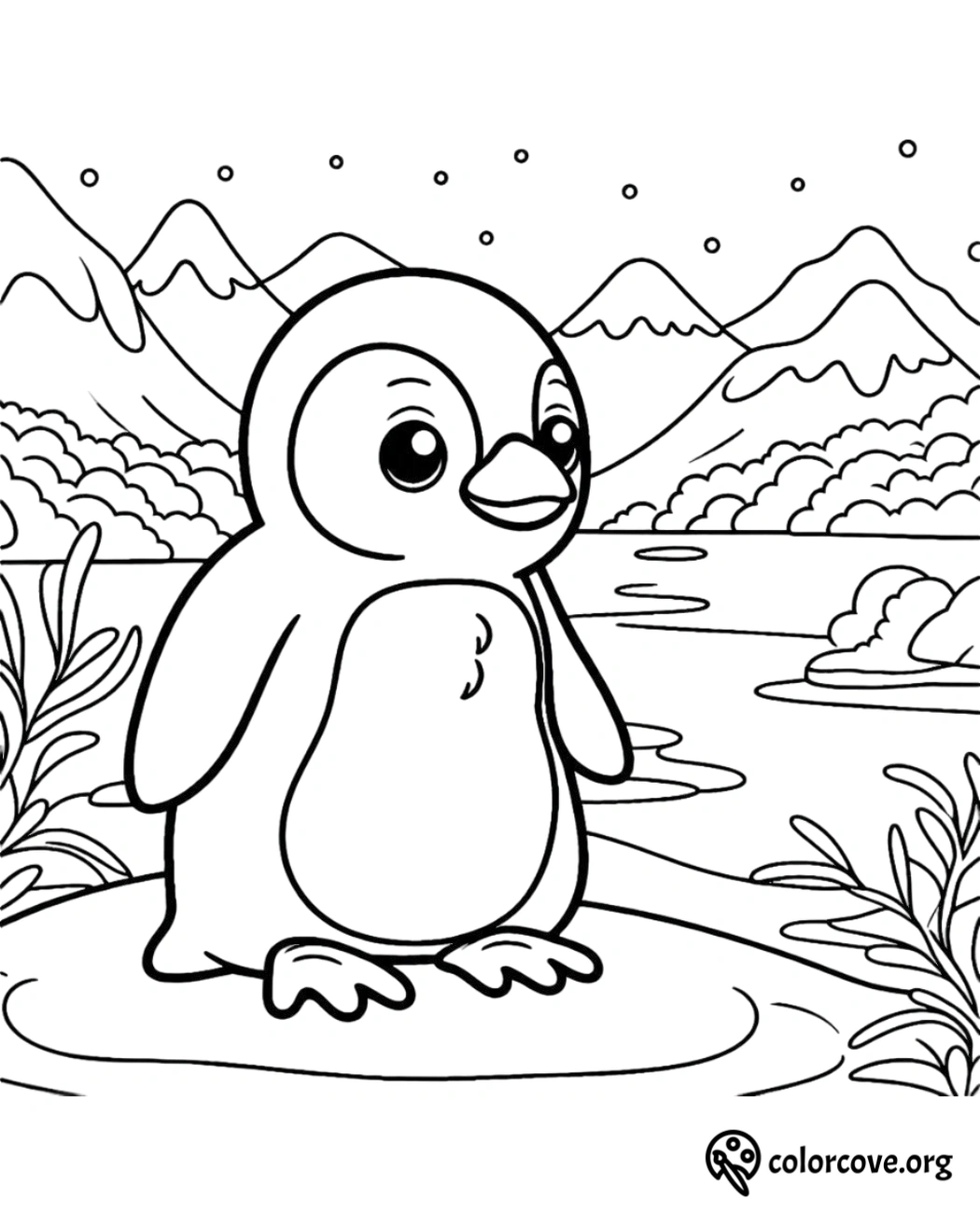 a coloring page of a penguin