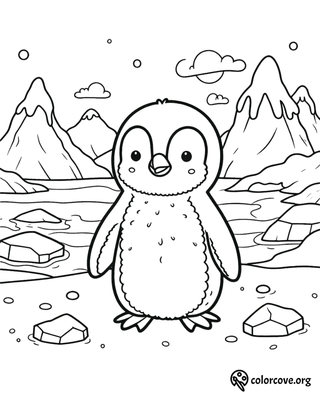 a coloring page of a penguin