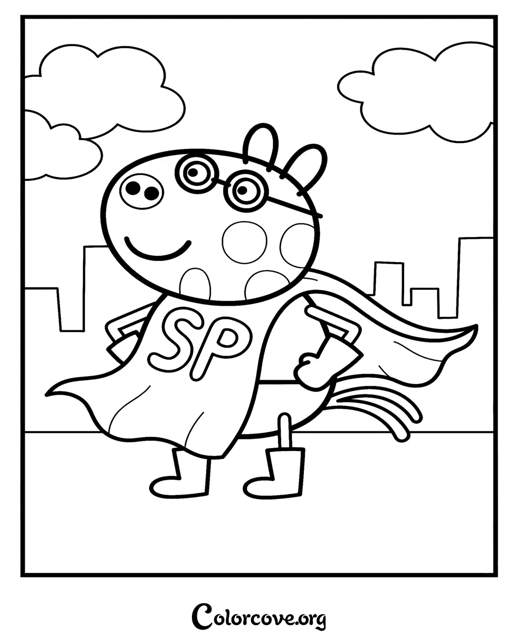 Unleash your child's creativity with this fun Super Peppa Pig coloring page. Print this superhero-themed coloring sheet for free in seconds for hours of entertainment.